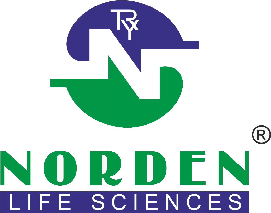 Logo of Norden Life Sciences, an Ahmedabad-based WHO-GMP certified pharmaceutical company in India offering PCD Pharma Franchise, featuring a clean modern green and blue color scheme with the company name ‘NORDEN LIFE SCIENCES’ in bold text on a black background, representing innovation and trust in the life sciences industry.