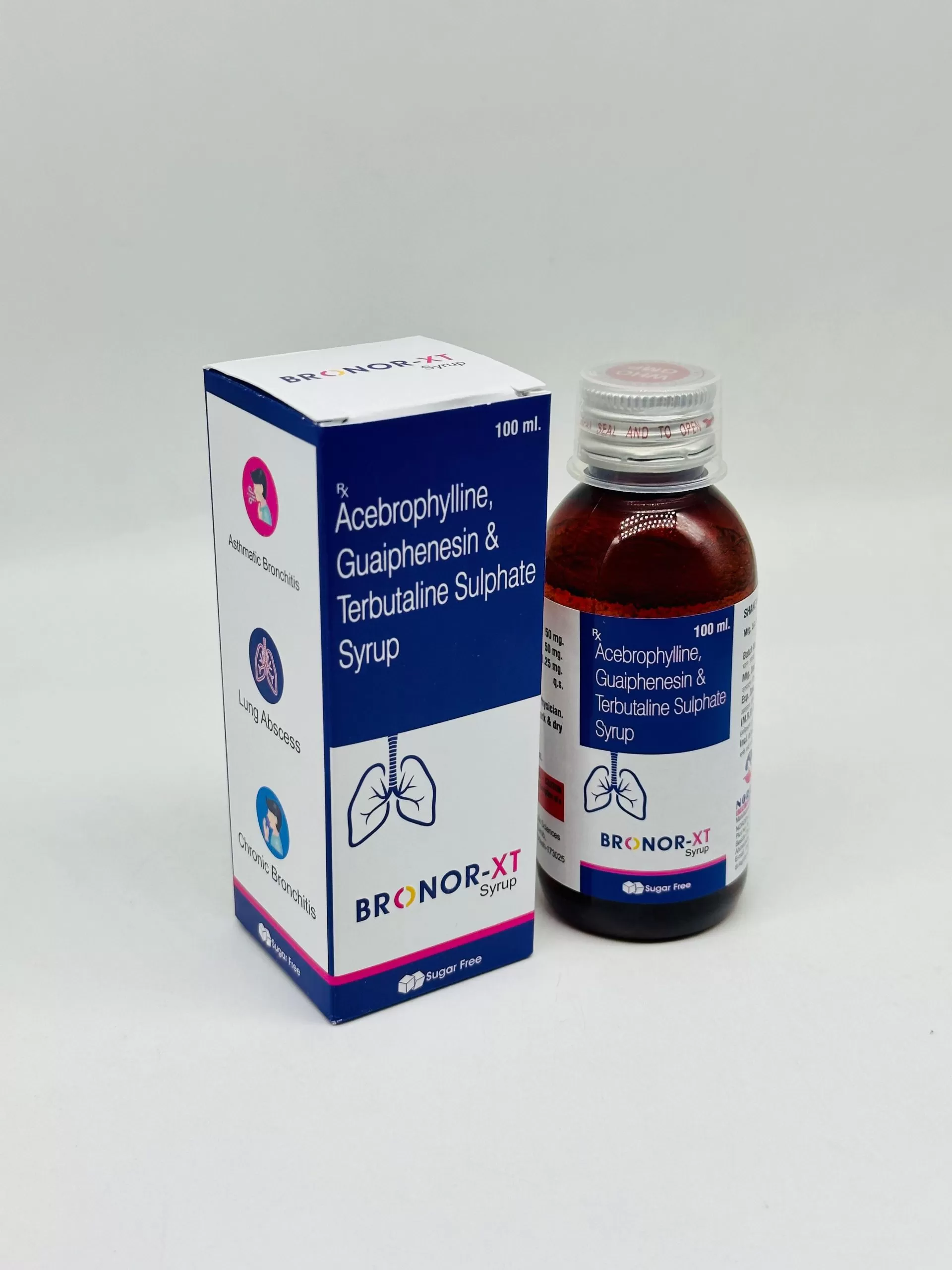 Acebrophylline 50mg, Guaiphenesin 50mg, Terbutaline 1.25mg (Sugar Free)