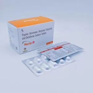 Trypsin 48mg, Bromelain 90mg, Rutoside 100mg & Diclofenac Sodium 50mg