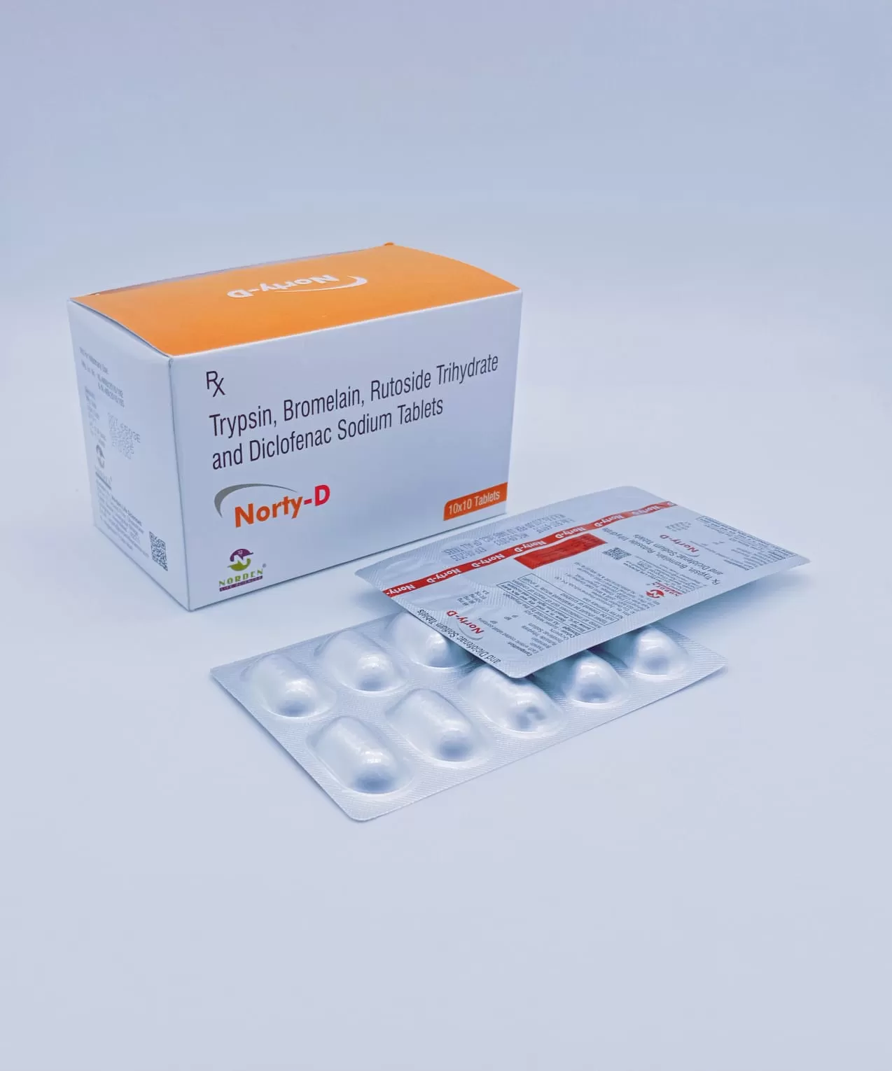 Trypsin 48mg, Bromelain 90mg, Rutoside 100mg & Diclofenac Sodium 50mg